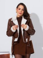 Jaqueta Feminina Aviador em Couro Eco com Teddy Mirella
