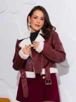 Jaqueta Feminina Aviador em Couro Eco com Teddy Mirella