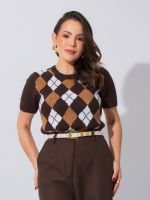 Blusa Feminina Tricô Argyle Constanza