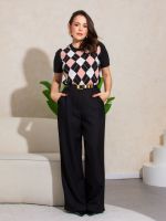 Calça Feminina Alfaiataria Pantalona Cintura Alta Brenda