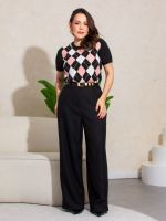 Calça Feminina Alfaiataria Pantalona Cintura Alta Brenda