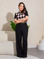 Calça Feminina Alfaiataria Pantalona Cintura Alta Brenda