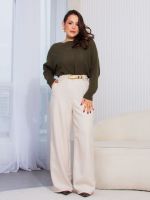 Calça Feminina Alfaiataria Pantalona Cintura Alta Brenda