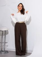 Calça Feminina Alfaiataria Pantalona Cintura Alta Brenda