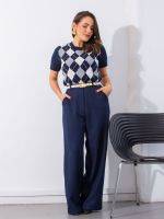 Calça Feminina Alfaiataria Pantalona Cintura Alta Brenda