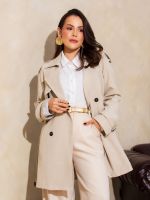 Trench Coat Feminino Curto em Gabardine Luiza