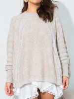 Poncho Feminino de Tricô Trançado Gola Careca Cris