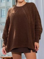Poncho Feminino de Tricô Trançado Gola Careca Cris