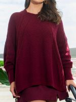Poncho Feminino de Tricô Trançado Gola Careca Cris