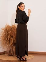 Saia Feminina de Tricô Midi Básica com Fenda Carina
