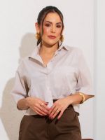 Camisa Cropped Feminina em Tricoline Portofino