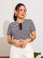 Blusa Feminina Listrada Baby Look Capri