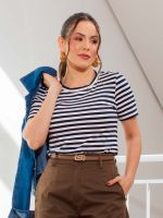Blusa Feminina Listrada Baby Look Capri