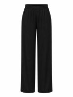 Calça Feminina Canelada Wide Leg Cintura Alta com Elástico Claudia