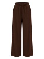Calça Feminina Canelada Wide Leg Cintura Alta com Elástico Claudia