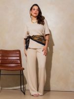 Calça Feminina Canelada Wide Leg Cintura Alta com Elástico Claudia