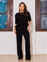 Blusa Feminina Canelada Manga Curta Oversized Ampla Claudia