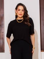 Blusa Feminina Canelada Manga Curta Oversized Ampla Claudia