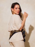 Blusa Feminina Canelada Manga Curta Oversized Ampla Claudia