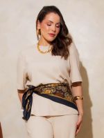 Blusa Feminina Canelada Manga Curta Oversized Ampla Claudia