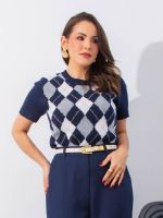 Blusa Feminina Tricô Argyle Constanza