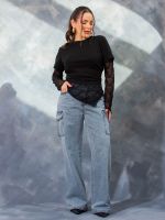Calça Feminina Jeans Estonada Reta Cargo Jessi