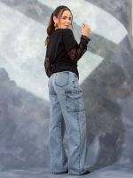 Calça Feminina Jeans Estonada Reta Cargo Jessi