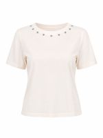 Camiseta Feminina 100% Algodão Manga Curta com Bordado na Gola Elisa
