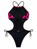 Maiô Animal Print Onça com Recortes Laterais e Costas Cross Back San Andrés