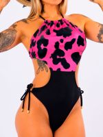 Maiô Animal Print Onça com Recortes Laterais e Costas Cross Back San Andrés