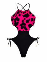 Maiô Animal Print Onça com Recortes Laterais e Costas Cross Back San Andrés