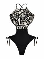 Maiô Animal Print Zebra com Recortes Laterais e Costas Cross Back San Andrés