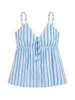 Blusa Feminina Listrada Alças Finas com Amarração Isadora