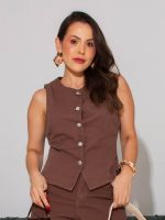 Colete Feminino Sarja Acinturado Clara