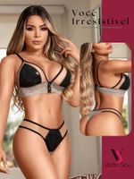 Conjunto Lingerie Paetê e Renda Sexy - Yaffa Lingerie