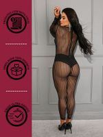 Macacão Renda Transparente Zíper e Calcinha Tanga - Yaffa Lingerie