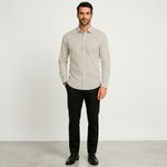Camisa Masculina Ogochi ML Slim Casual  Bege Xadrez(K17506)
