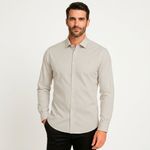 Camisa Masculina Ogochi ML Slim Casual  Bege Xadrez(K17506)