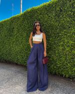 Calça Pantalona 100% Linho Sleek - Marinho