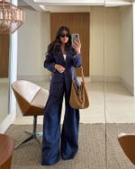 Calça Pantalona 100% Linho Sleek - Marinho
