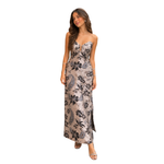 VESTIDO FRIDA CINZA COM DESENHO DE FLORES