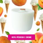 Refil de Vela Aromática Premium Pêssego e Creme Cera 100% Vegetal Ecológico 180g Pavio de Madeira