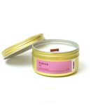 Vela Aromática Perfumada Lata Travel Dourada Flor Peônia Cera Vegetal 90g