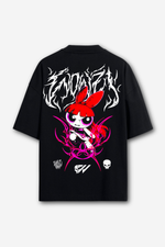 Camiseta Oversized Florzinha Dark - Preta
