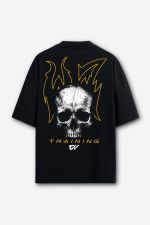 Camiseta Oversized Skull Fire - Preta