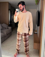 Par Pijamas Casal Fleece - Marrom