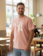 Camiseta Plus Size New Era Ny Masculina Rosa