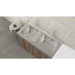 Tanque Duplo Tramontina Hera Duo Plus 2C 34 + 37 L em Aço Inox Acetinado 120x55 cm com 2 válvulas