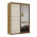 Guarda Roupa Solteiro MDF 2 Portas 1 com Espelho 170 cm Qualitá Belmax Freijó/Off White