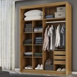 Guarda Roupa Solteiro MDF 2 Portas 1 com Espelho 170 cm Qualitá Belmax Freijó/Off White